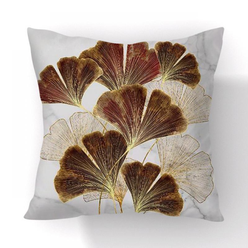 45X45Cm Single Pillow Case Ginkgo Leaf Printed Peach Skin Velvet Pillow Case with Green Gold Leaf Home Sofa Decoration Cushion Cover Cushion Cover