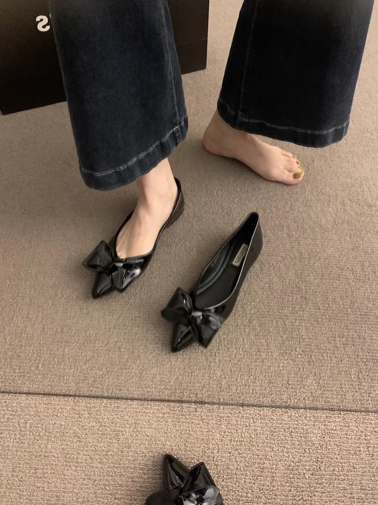 

Fashion Flat Shoes for Women 2025 Spring and Autumn New Pointed Toe Bottom Bow Black Work Plus Size Women s Shoes 42 43 44 Loafers Women 32