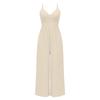 Women Sleeveless Spaghetti Strap Bohemian Wide Leg Jumpsuit Elegant Party Romper with V Neck and Relaxed Fit Design