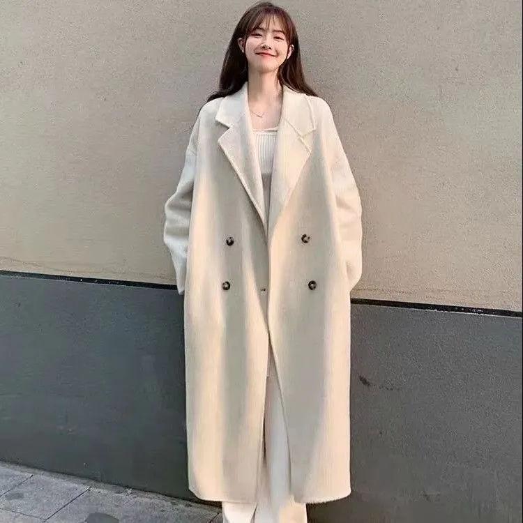 Preppy Style Woolen Coat for Women Autumn Winter Korean Style Buttoned Mid Length Woolen Outer Wear Casual Top