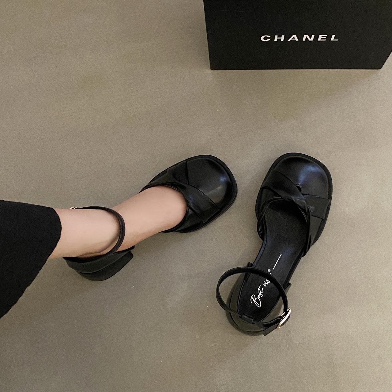 

Лето 2024 года, новый модный тренд, туфли Мэри Джейн на толстом каблуке, босоножки Baotou, женская обувь 39 чёрный