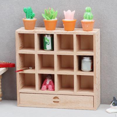 Dollhouse Miniature Cabinet Doll House Display Shelf with Drawer Wooden Pretend Play Furniture Toys