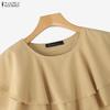 ZANZEA Women Casual Round Neck Summer Short Sleeve Ruffles Blouse