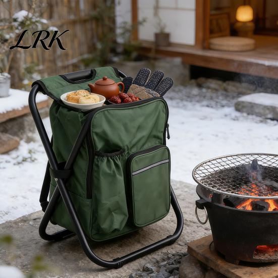 Portable Folding Stool with Cooler Backpack, Heavy Duty Collapsible Camping Seat Stool, Lightweight for Fishing, Hunting, Camping, Travel Insulated