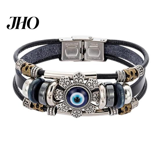 Bransoletka Damska Męska Sztuczna Skóra Bohemian Wielowarstwowa Koraliki Vintage Geometryczna Dekoracyjna Prezent Unisex Turecki Amulet Oko Przeciw Złu Biżuteria do Codziennego Życia Manżeta