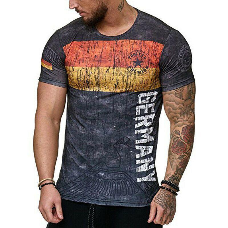 Men's Letter Print Gym T-shirt With Germany Sweden Portugal Russia Design Slim Fit