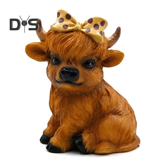 Highland Cow Ornament Resin Highland Cow Statue with Polka-Dot Bow Table Highland Cattle Sculpture for Home Farmhouse Tiered Tray Decor Cow Lovers