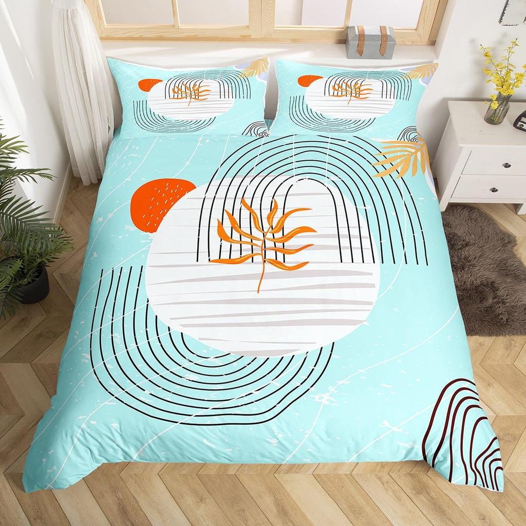 Abstract Red Sun Geometric Lines Duvet Cover Aesthetic Bedding Set Vintage Minimalist Comforter Cover Modern Circle Quilt Cover
