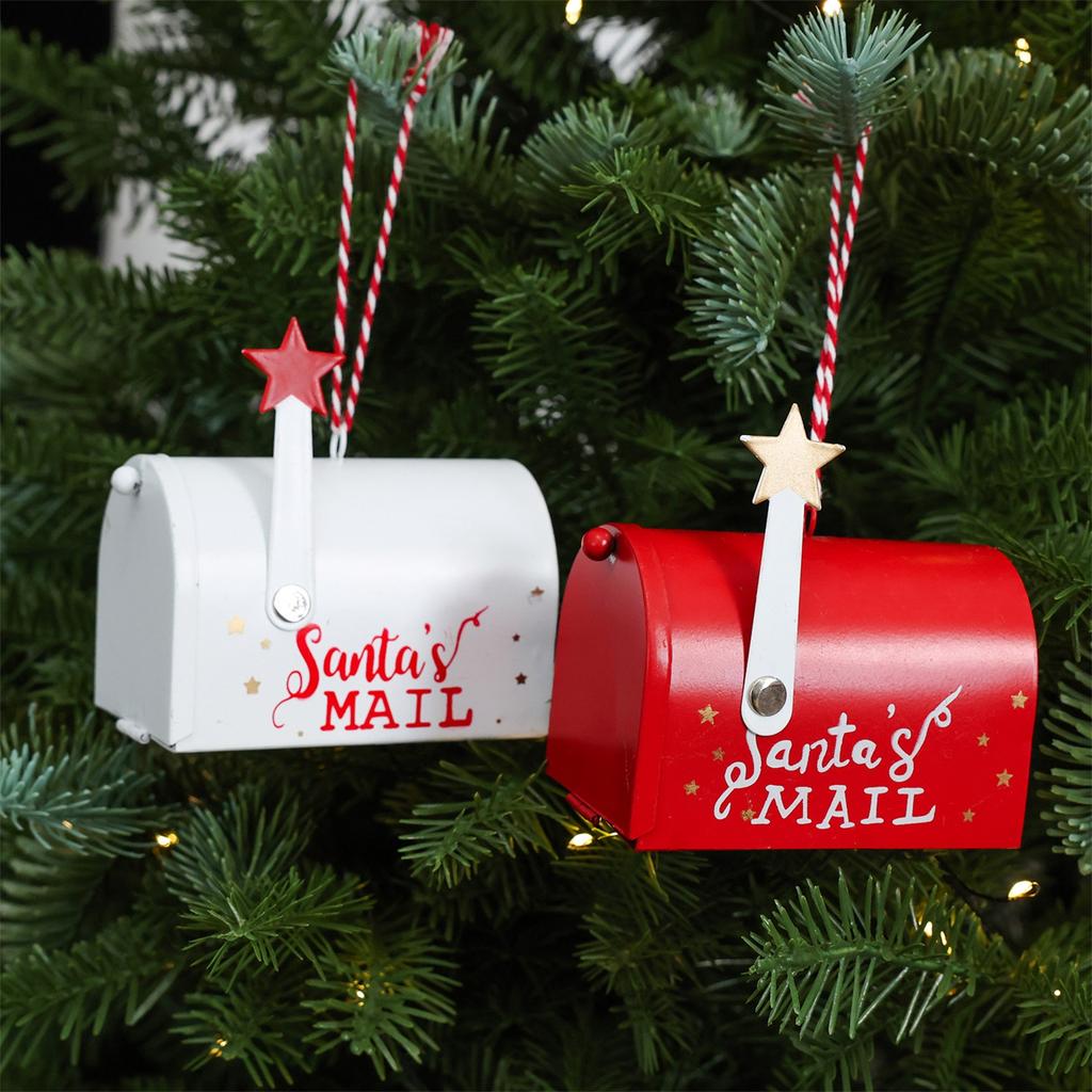 Wrought Mailbox Christmas Tree Hanging Decorations, Set of 4, Holiday Ornaments
