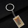 Cute Cat Tarot Card Keychain Vintage Rectangle Epoxy Stainless Steel Pendant Key Chain Animal Divination Jewelry