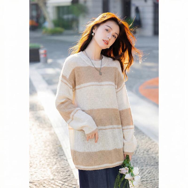 

Mokana Women s Striped Color-block Loose Knit Sweater One Size
