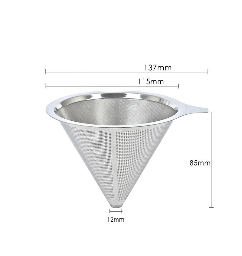 Stainless Steel Coffee Filter Reusable Double Layer Brew Tools Filters Funnel Cone Dripper Filter Cup With Stand