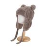 Children Hat with Windproof Rope Cartoon Bear Shape Soft Plush Inner Elastic Warm Hat Boys Girls Winter Headwear