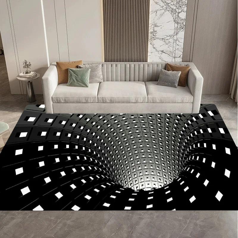 Visual 3D Black and White Grid Illusion Vortex Trap Mat Rug for Bedroom Sofa Living Room Decoration carpet
