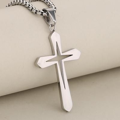Unisex Hohlkreuz-Anhänger Halskette aus Edelstahl - Europäischer & Amerikanischer Stil