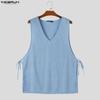 INCERUN Men V Neck Sleeveless Side Lace-up Thin Casual Loose Long Tank Tops