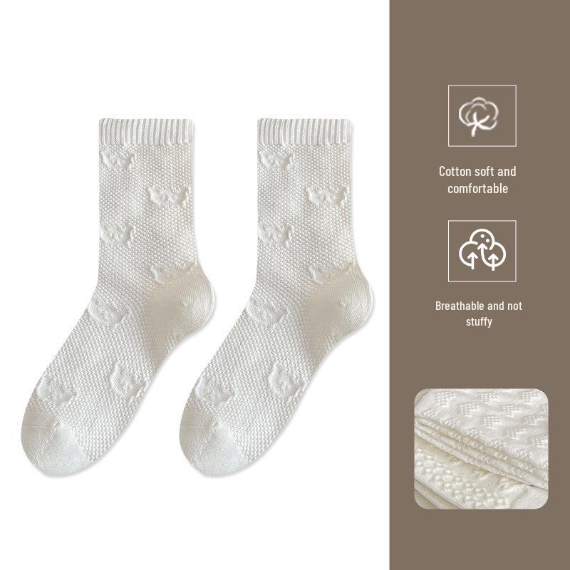 Weiße Spitzen-Knöchelsocken für Damen - Wadenhoch, Ohne Naht, Dunkles Muster, Herbst/Winter, Lolita-Stil, Japanische JK-Schülerin.