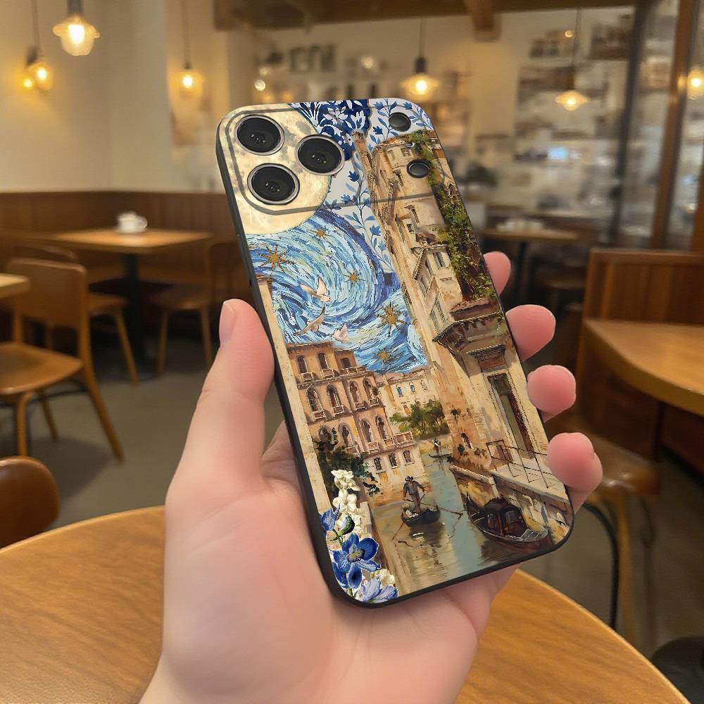 

Autumn Retro Oil Painting Phone Case For iPhone 17,16,15,14,13,12,11,Pro,Max,Plus Black Soft Cover iPhone12