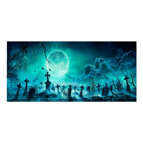 7 X 16ft Halloween Garage Door Cover Large Skeleton Graveyard Hanging Backdrop Door Banner for Halloween Yard Front Porch Wall Decoration