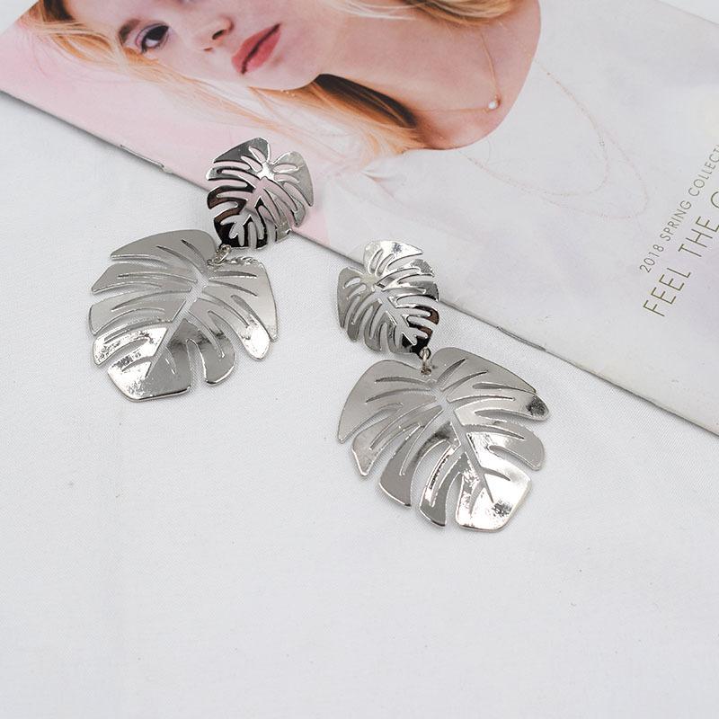 Trendy Metal Leaf Dangle Earrings for Women Small Big Double Layer Hollow Out Leaves Drop Earrings Party Retro Bohemian Jewelry