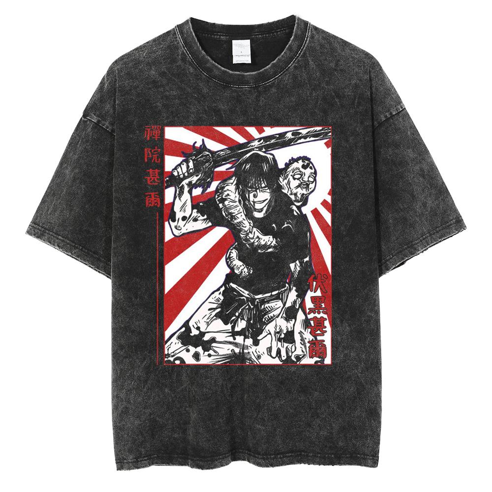 Hot Anime Jujutsu Kaisen Nanami Kento Print Tee Men Vintage Washed T-Shirt Oversize Tshirt Short Sleeve Cotton Loose Top Tee