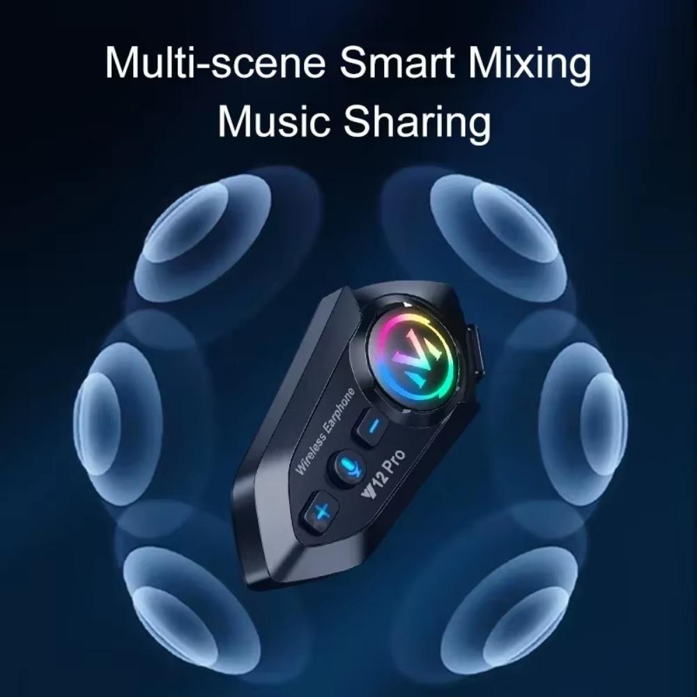 Y12 Pro Bluetooth Motorcycle Intercom 500m Range RGB Lights IP56 Waterproof Headset