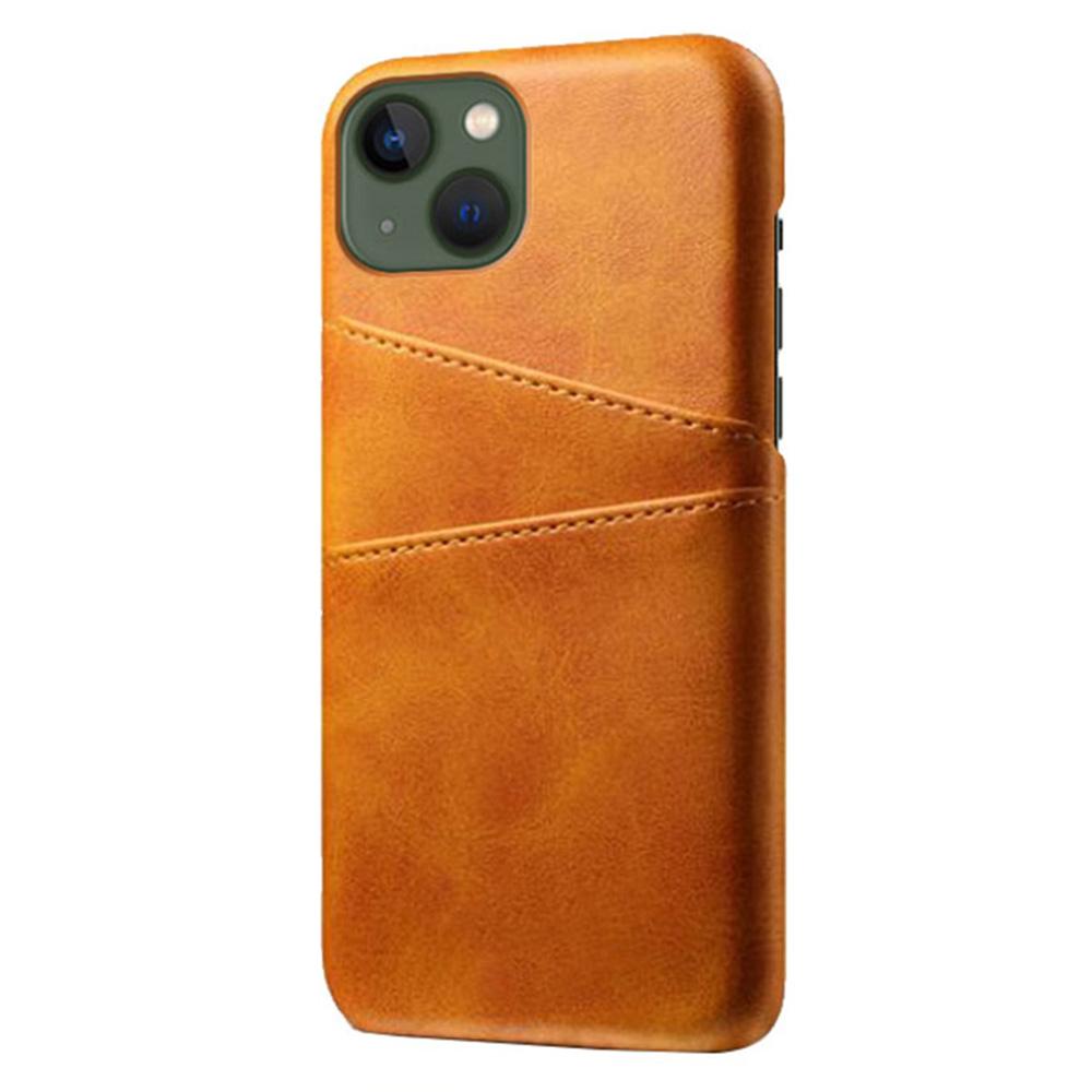 

Wear-resistant Phone Case for iPhone 14 6.1 inch,PU Leather Coated Hard PC Dual Card Slots Protector Orange