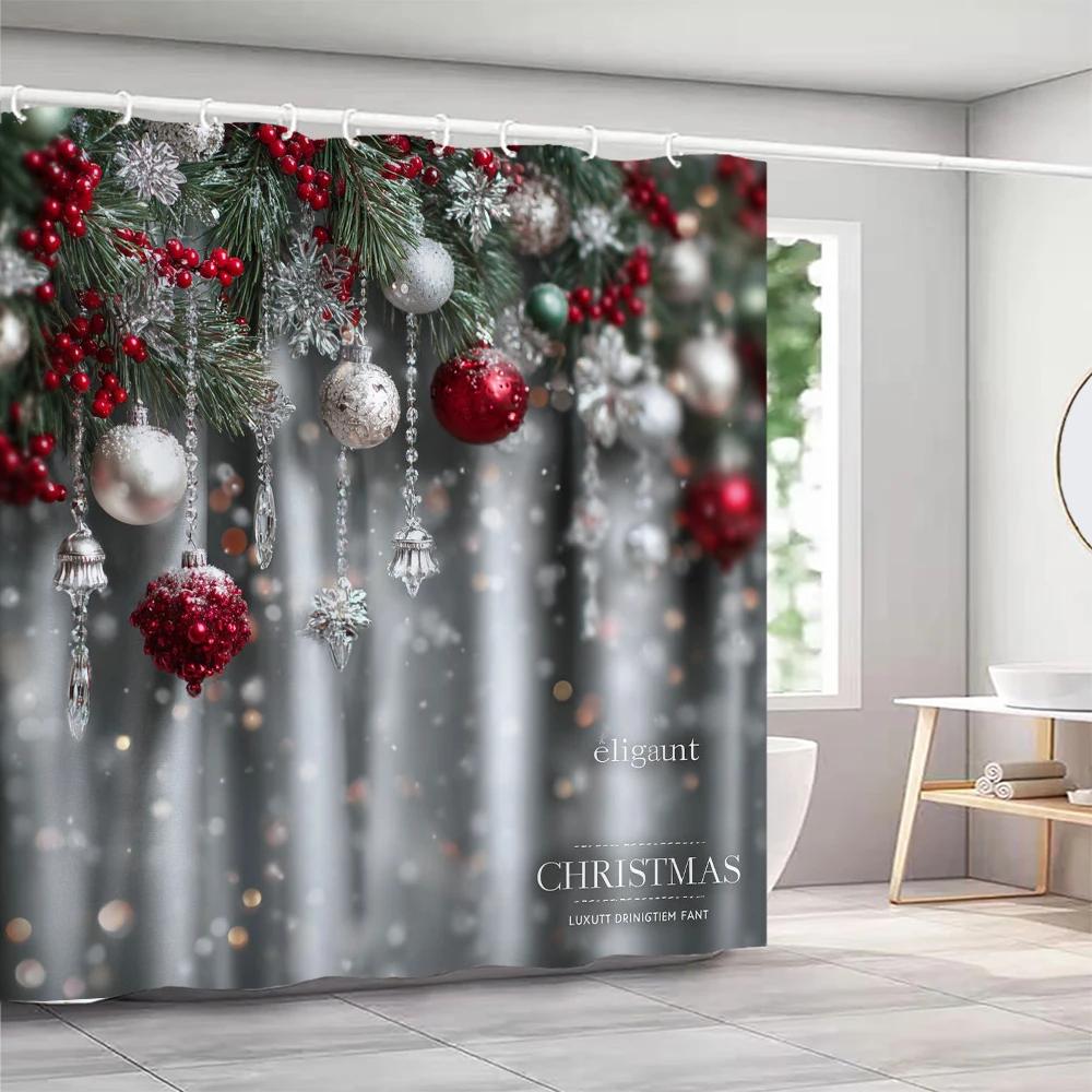 GAEChristmas Shower Curtains with hooks Christmas tree and bells Shower Curtain Polyester Bathroom Curtain home Decor Curtain