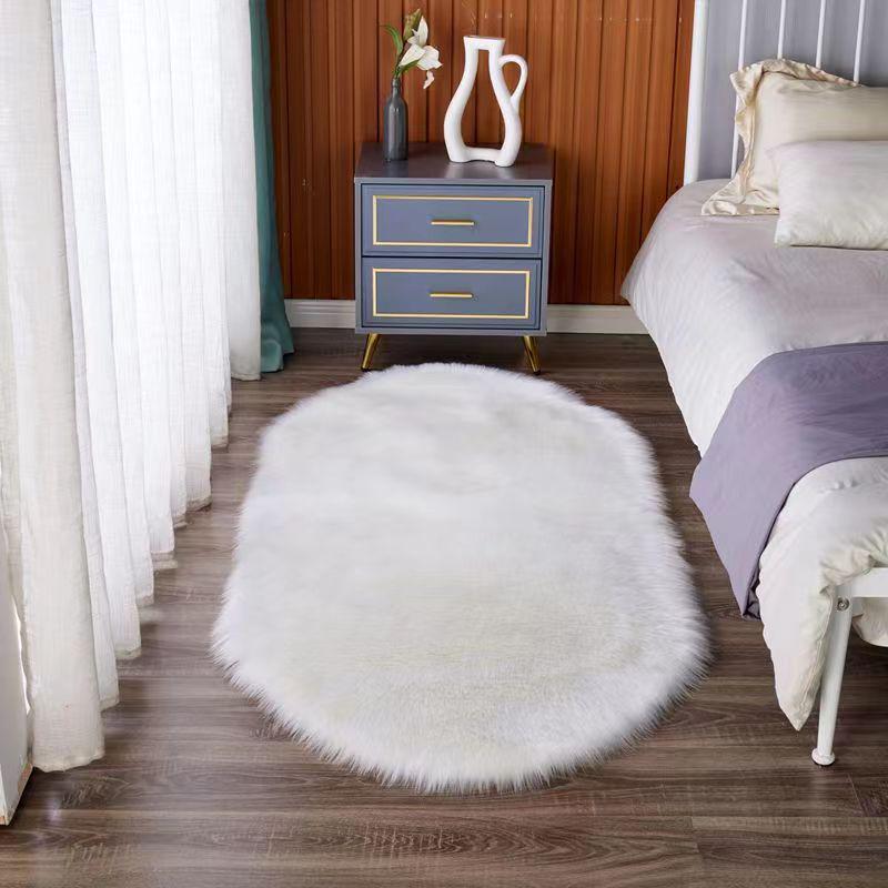 Multi-Color Oval Long Pile Wool Carpet - Floor Mat for Entryway, Sofa, or Bay Window