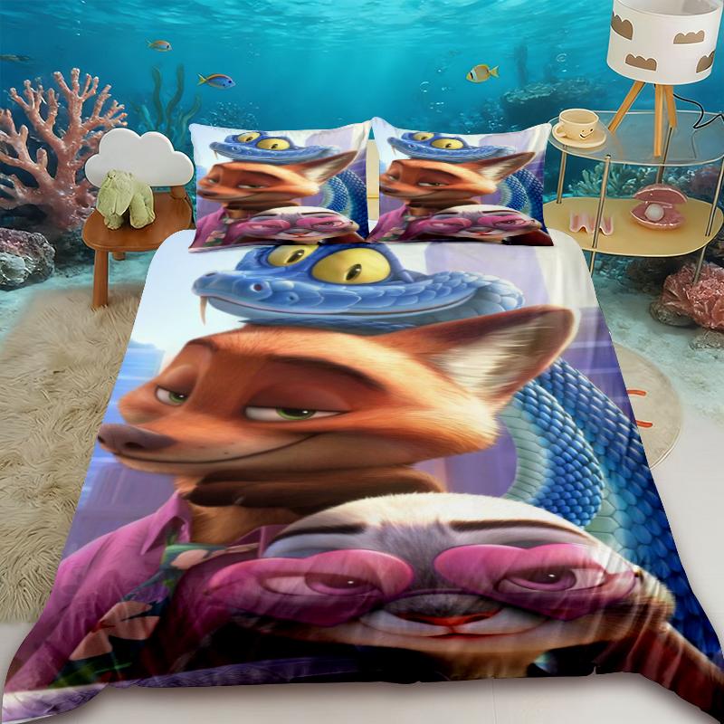 Zootopia Duvet Cover Set Anime Judy Nick Bedding Set with 2 Pillowcase Comforter Cover Children Bedroom Decor Gifts