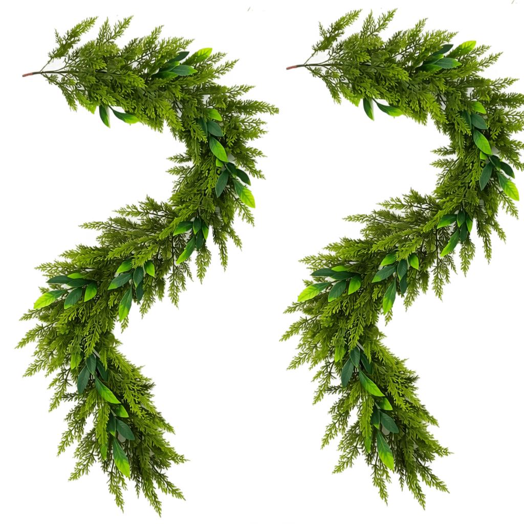 Artificial Christmas Cedar Garland 180cm/270cm - Realistic Needles for Fireplace Table Window Stair Mantel Indoor Outdoor Decor