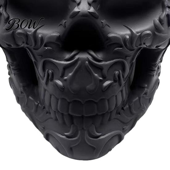 Spooky Home Decorations Halloween Skull Makeup Brush Holder, Matte Black Gothic Skeleton Pen Organizer Holder for Desk, Resin Storage Figurine