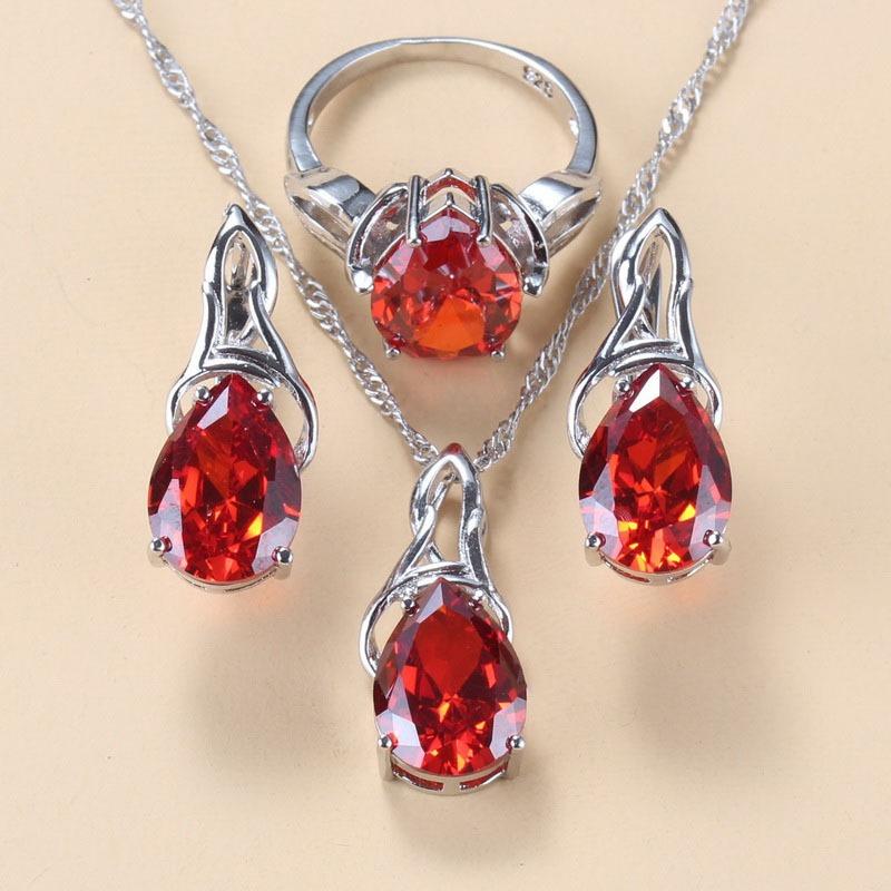 Niebieska Biżuteria Wisiorek Kolczyki Naszyjnik i Pierścionek Zestaw Damski