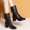 Autumn and Winter New Soft Leather Mid-boots Women's Thick Heel Martin Boots Long Tube Versatile Pointed Middle Heel Thick and Thin Boots