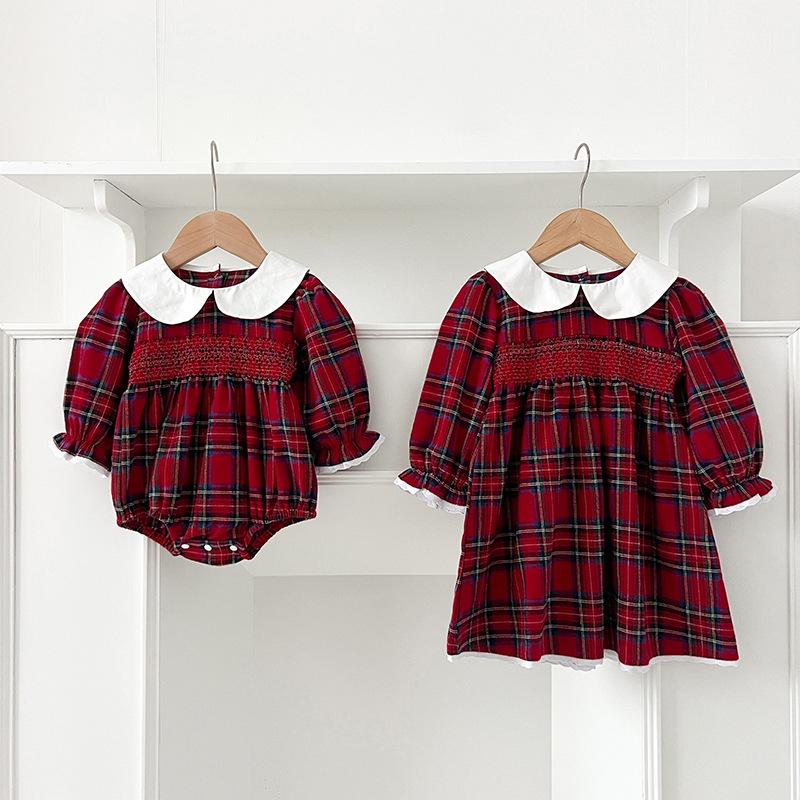 Julfestklänning med Lång Ärm och Body för Små Flickor - Vår- och Höstoutfit för Ettåringar