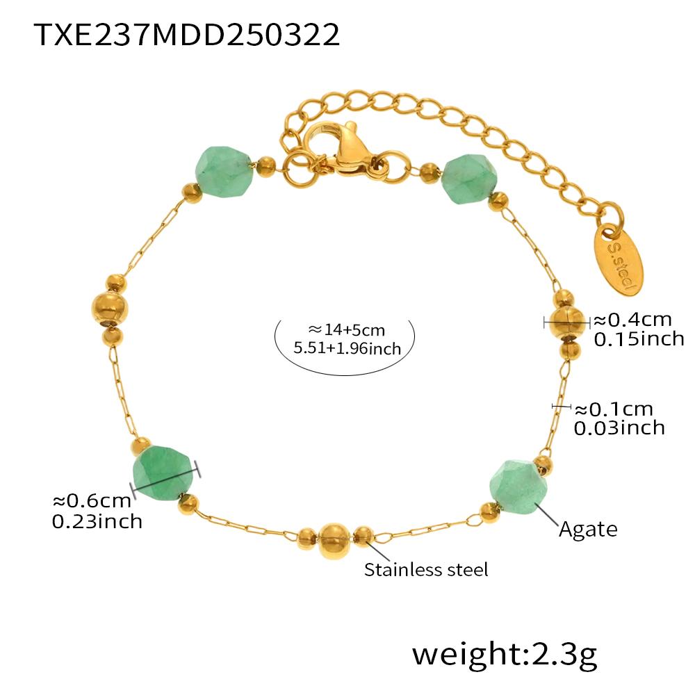 Bohemian 316 Stainless Steel Gold-Plated Ball Beaded Necklace Pink Green Natural Stone Chain Bracelet Set Women's Summer Zircon