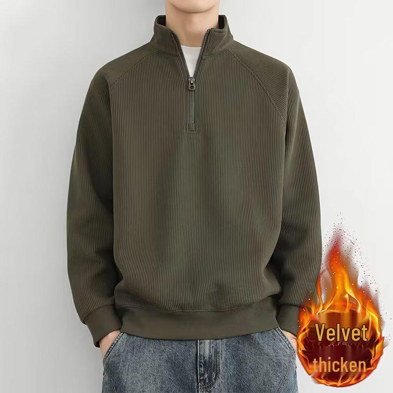 Men's Trendy Half-Zip Stand Collar Fleece Sweatshirt - Winter Thick, Casual Base Layer