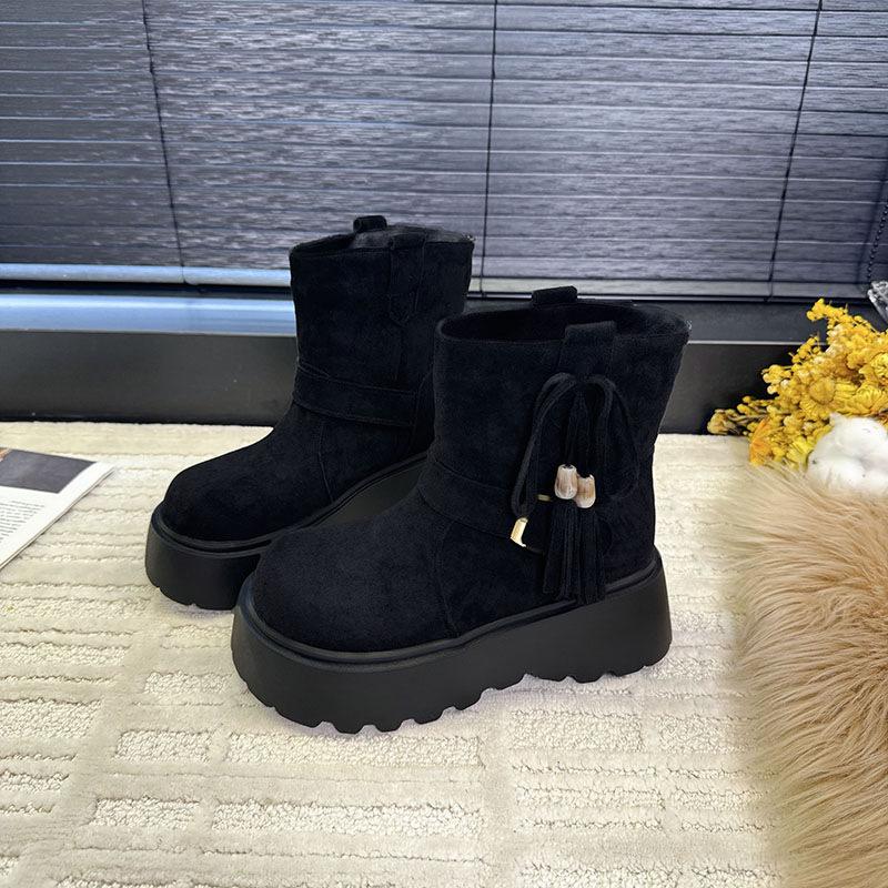 European matte soft leather big head versatile platform Martin boots women's 2025 autumn fashion heightening short boots locomotive boots