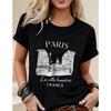Daily Wear Basic Top Tee Fashion New Women Crew Neck Short Sleeve T-Shirt, Loose Casual Paris Graphic Print