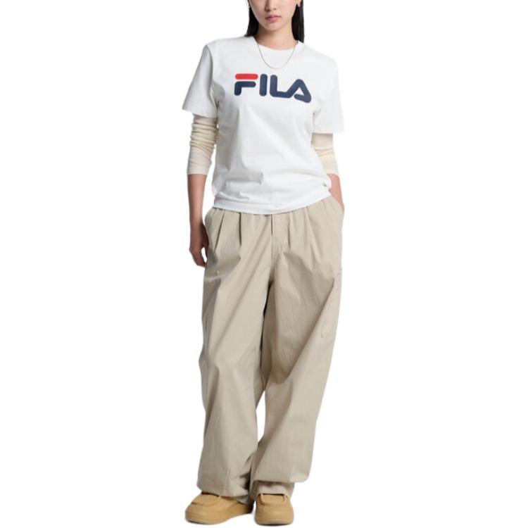 FILA Quick Dry T Shirts Unisex White/Ecru Crew Neck Moderate Straight Fit FS262RS01X018-OWH