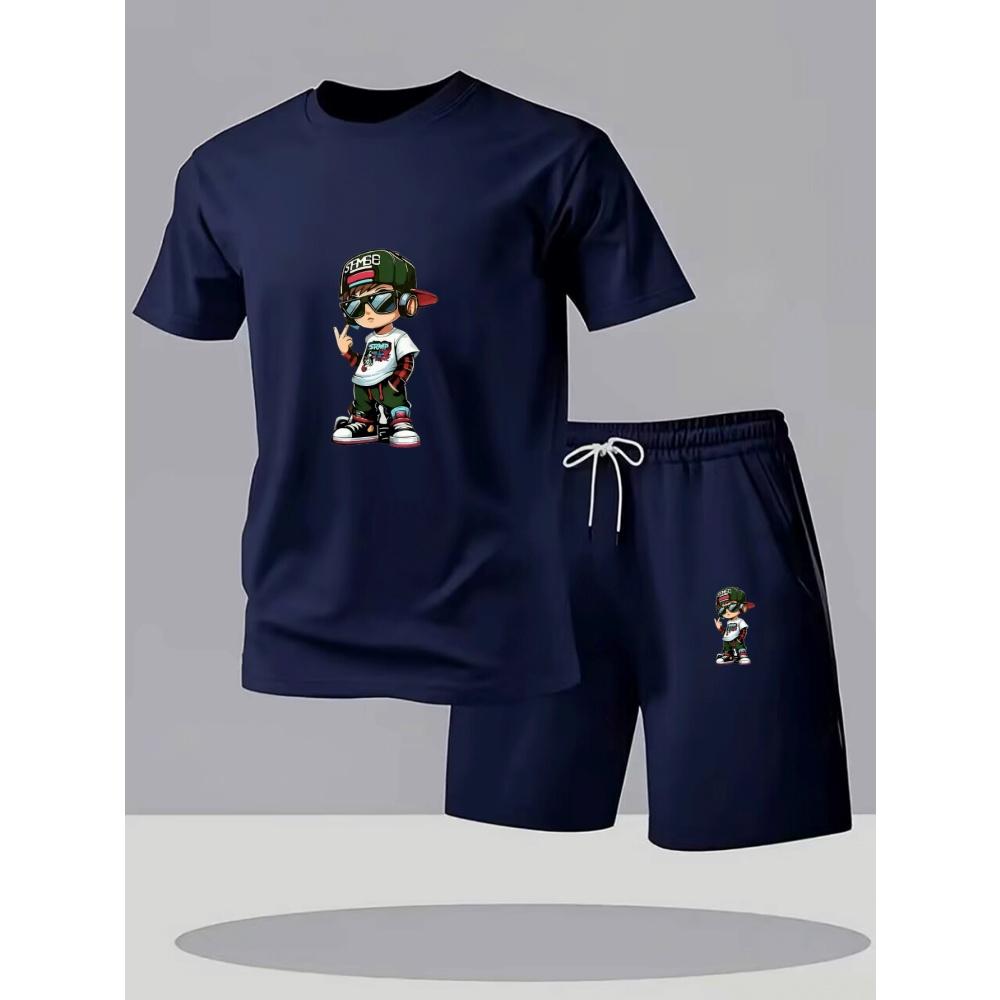 Hot Sale Summer Men's Short Sleeve T-Shirt + Shorts Set Breathable Quick Dry Casual Sports Suit Round Neck Fitness Home Outdoor