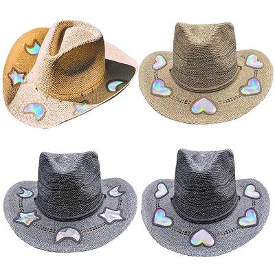 Fashion Glitter Cowboy Hat For Women Girl Western Cowboy Hat Shapeable Cowgirl Hat for Music Festival Party Beach Travel Sun Hat