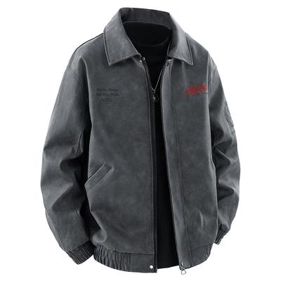 Flight Jacket, Men's Autumn Embroidered Jacket, Lapel Leather Jacket