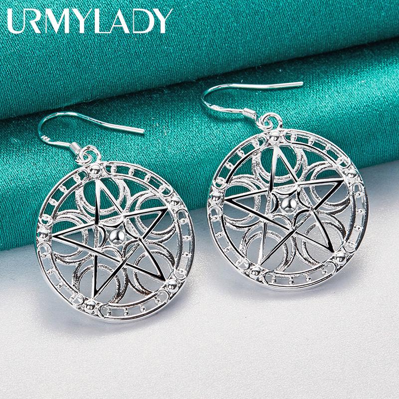 925 Sterling Silver Round Hollow Star Earrings For Women Fashion Wedding Engagement Charm Jewelry