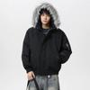 Winter Thickened Warm Couple Puffer Coat Unisex Hooded Parka With Fur Trim