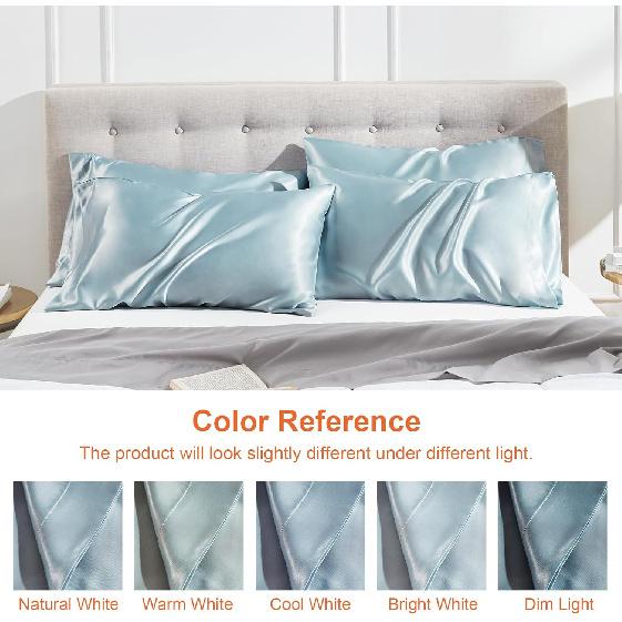 EHEYCIGA Satin King Pillow Cases Set of 2, Soft Pillowcases for Hair and Skin Similar to Silk, Blue Pillow Case 2 Pack with Envelope Closure, 20X40