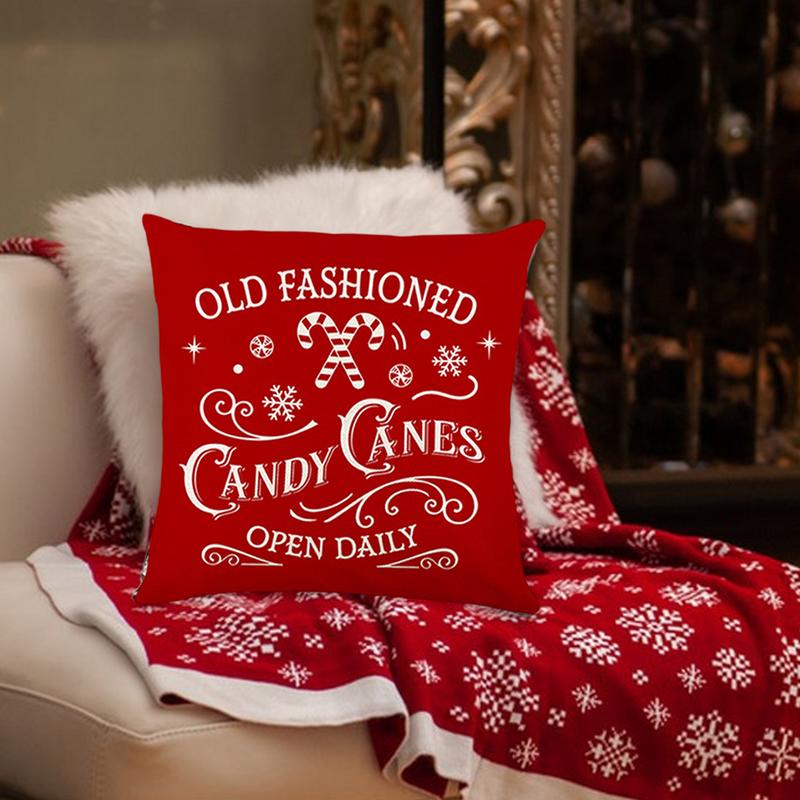 Christmas Pillow Covers 4 Pieces 18X18 Inch Square Seasonal Pillowcases Living Room Cushion Cover For Home Farmhouse Couch