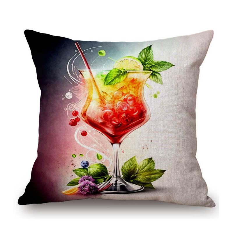 Colorful Cocktail Drink Art Summer Beach Drink Decorative Cotton Linen Sofa Throw Pillow Case Machine Wash Car Cushion Cover