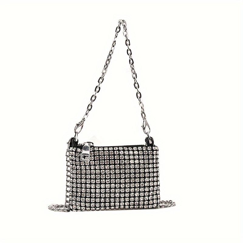 Trendy Mini Rhinestone Purse Chain Crossbody Shoulder Bag Evening Accessory Coin Pouch White Rhinestone