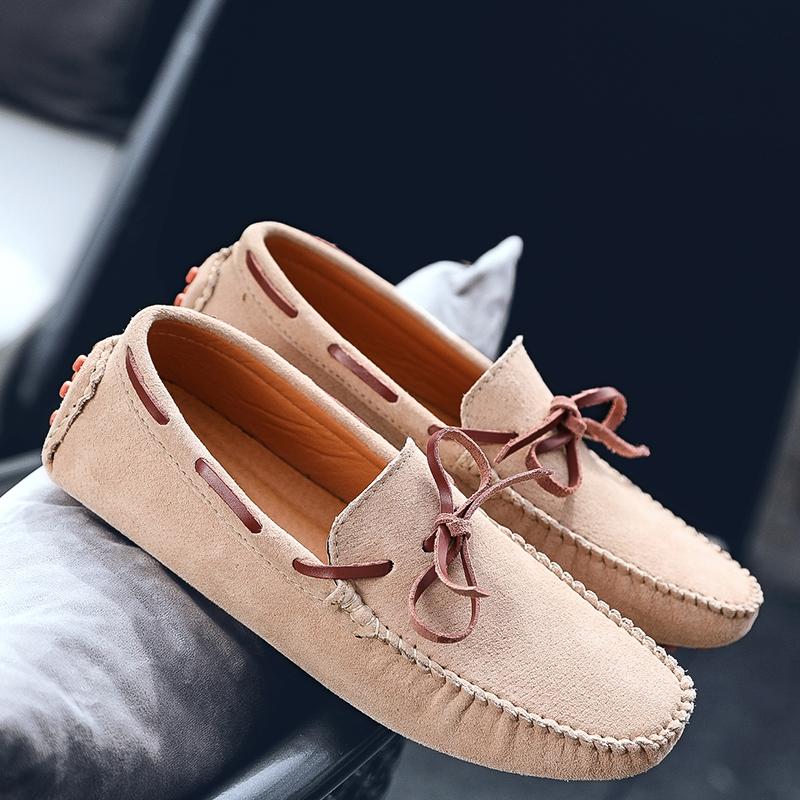 Suede Leather Male Slip On Flats Breathable Mocasines Handmade Casual Loafers Formal Driving Shoes Ultra-light Mens Boat Shoes